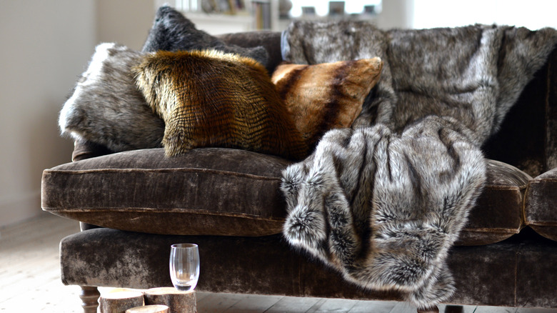 faux fur blanket on a couch