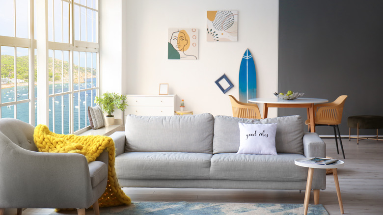 surfboard in living room 