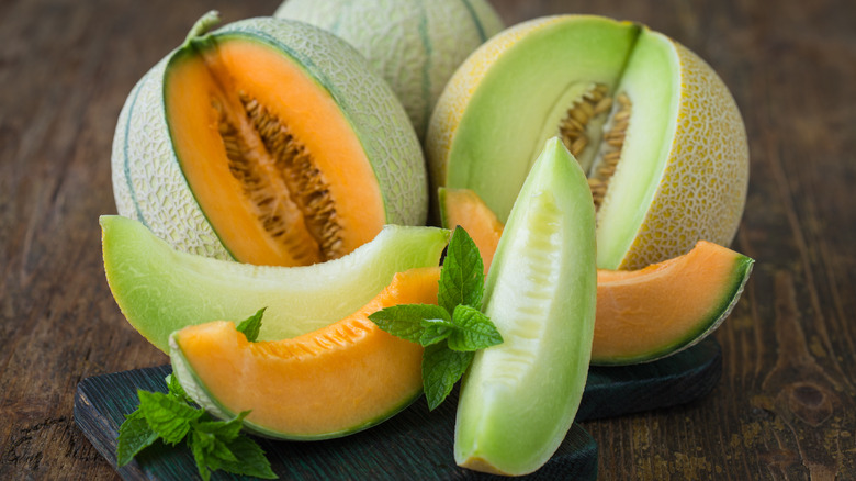 Honeydew and cantaloupe on table