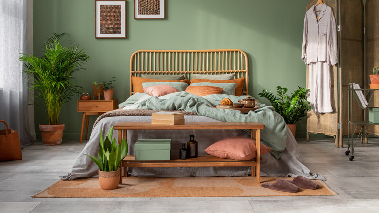 Green and orange bedroom