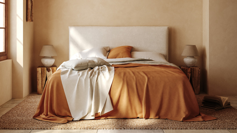 Modern orange and beige bedroom