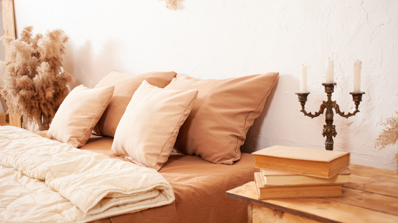 Pale orange bedspread