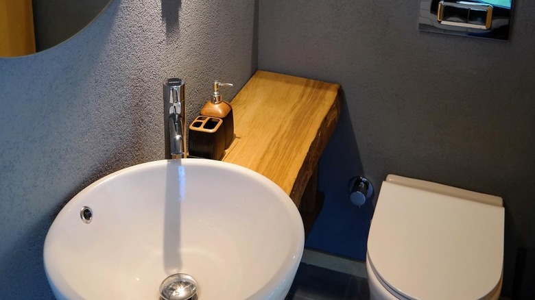 Natural wood log vanity 