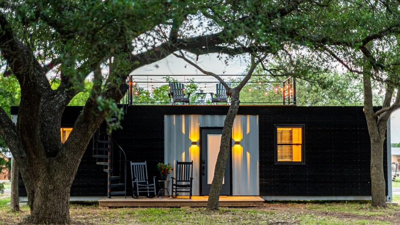 tiny house with patio on roof