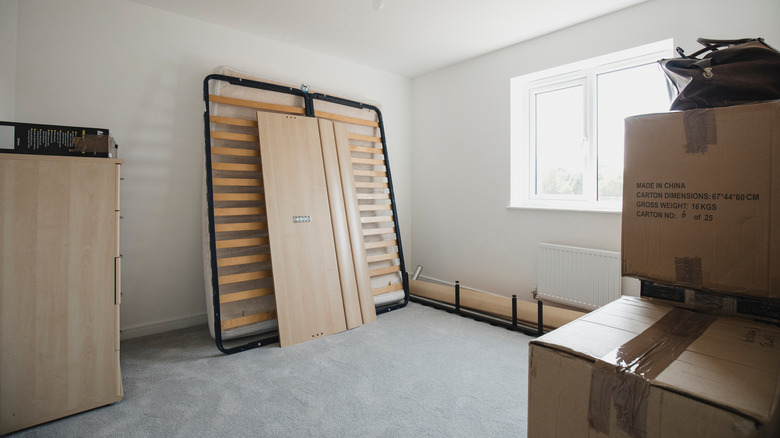 boxes and bed frame  