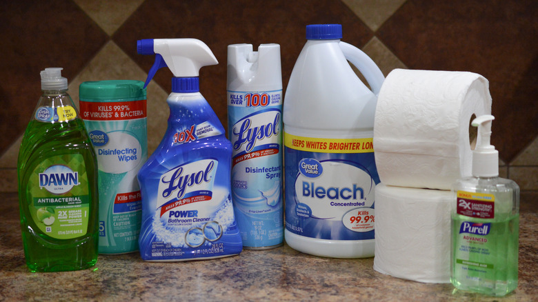 cleaning supplies and toilet paper