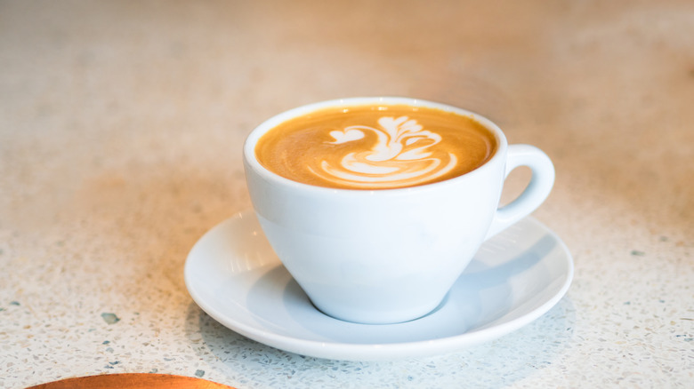 Terrazzo countertop and coffee cup with latte