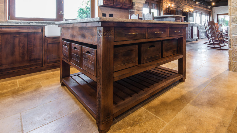 Rustic wooden kitchen island