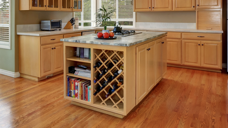 Kitchen island with side shelves