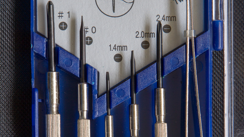 Set of jeweler's screwdrivers in a case