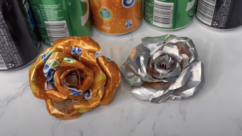 Flowers crafted using soda cans