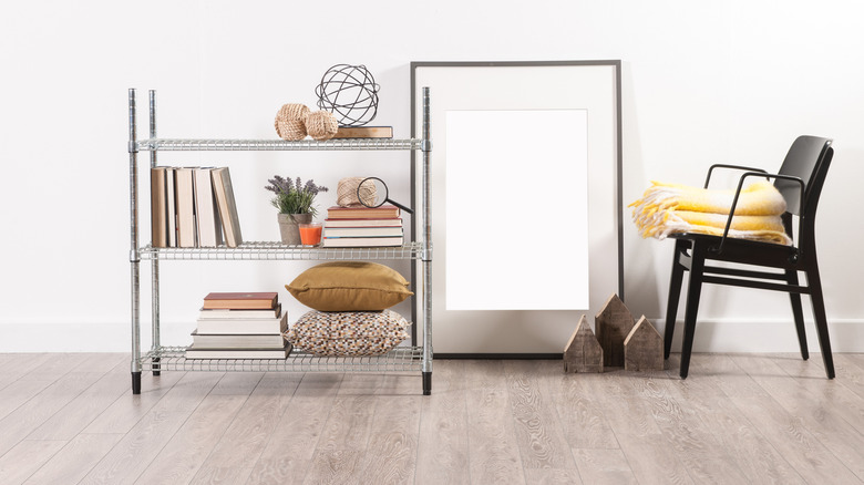 metal shelving cart with decorations