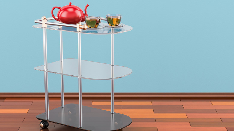 round bar cart with kettle