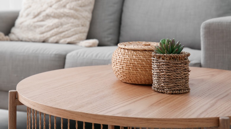 wood coffee table in living room