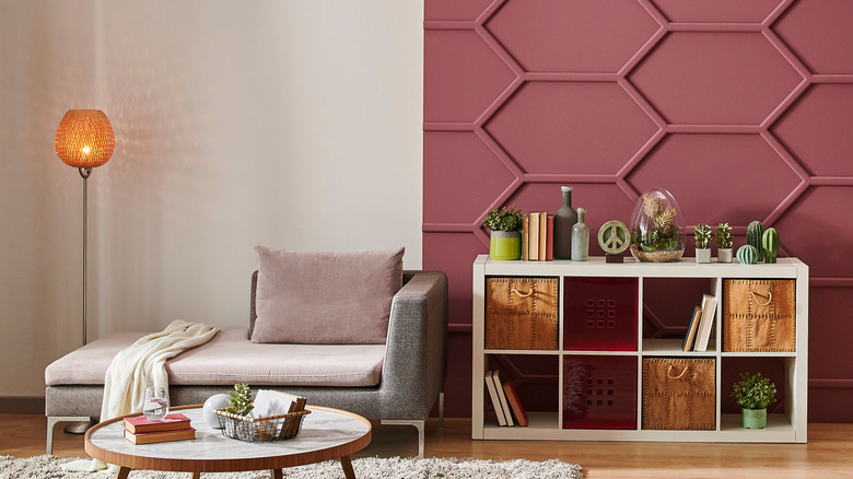 Pinkish brown accent wall