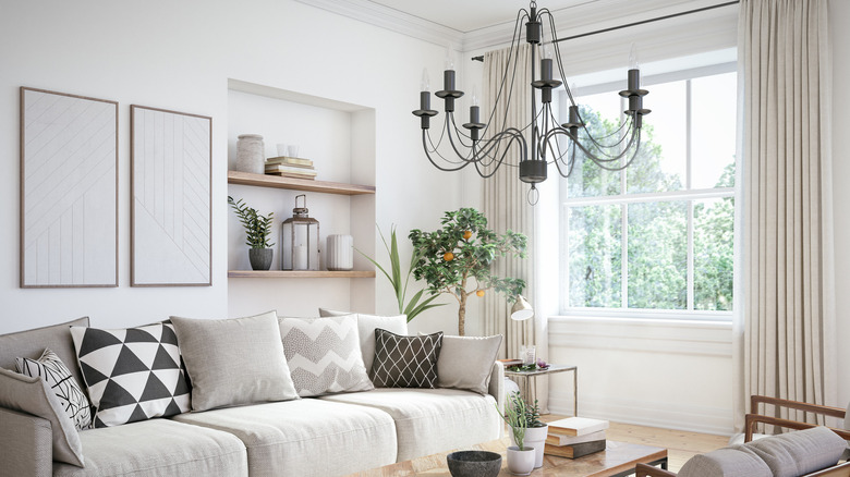 Vintage chandelier, modern living room