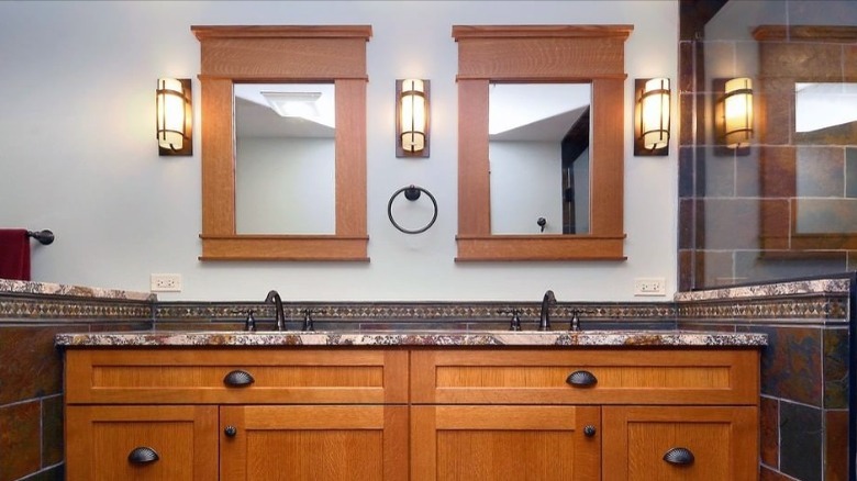 Craftsman wood vanity in bathroom