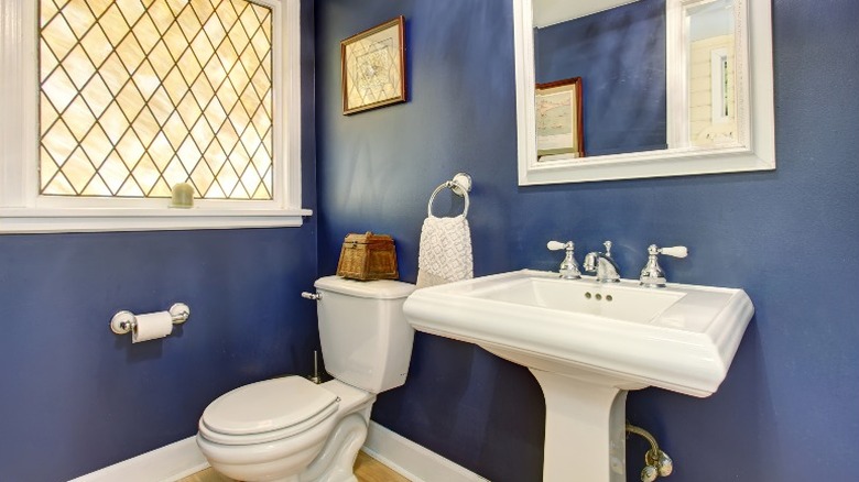 Stained glass window in bathroom