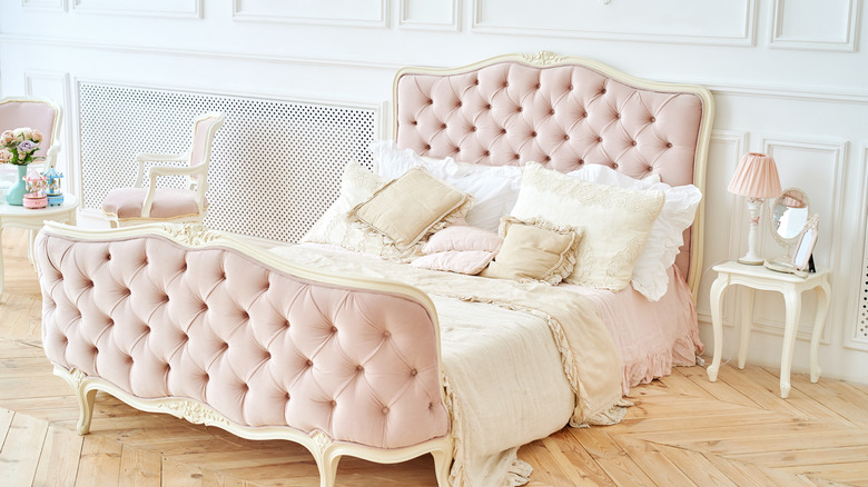 pink tufted bed frame