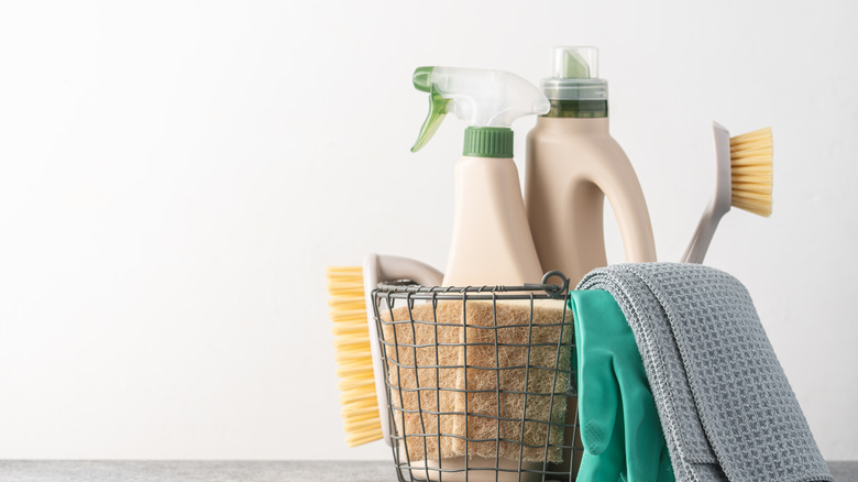 cleaning products in basket