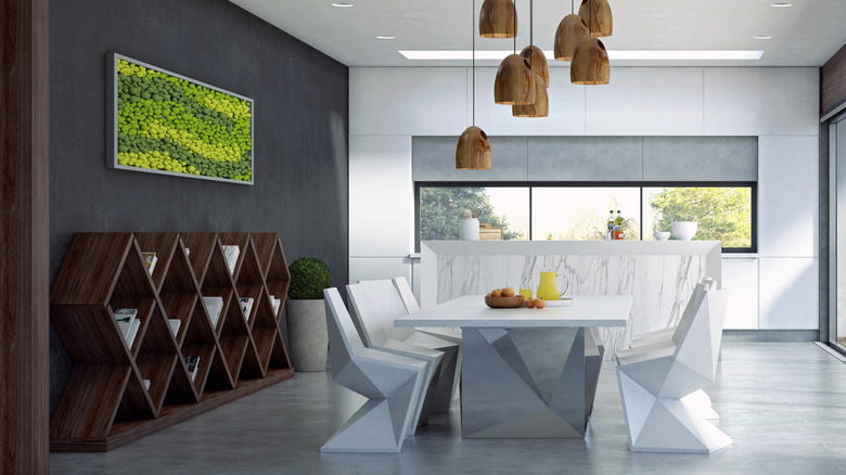 dining room with plant art