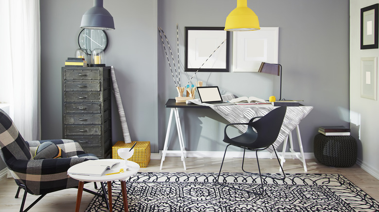 Home office with a rug