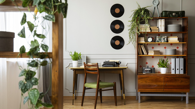 Vinyl albums on a wall