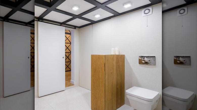 coffered black and white ceiling