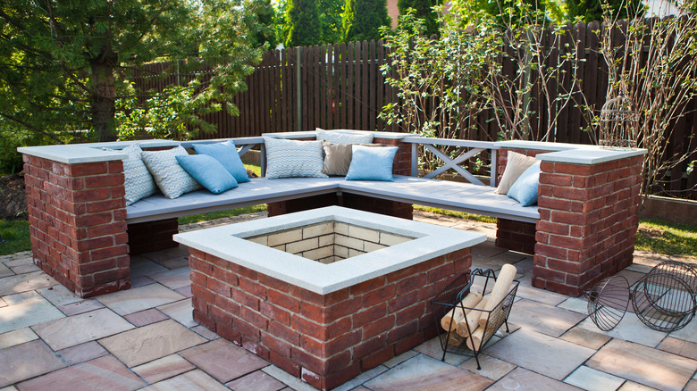 brick garden seating bench area