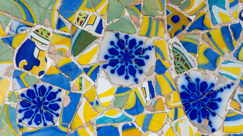 blue and yellow flower mosaic