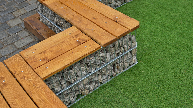 wood and gabion garden bench