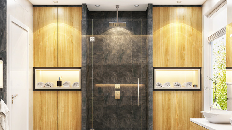 Two niches outside a shower