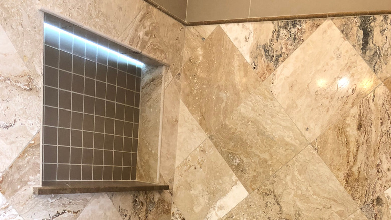 Light strip above shower niche