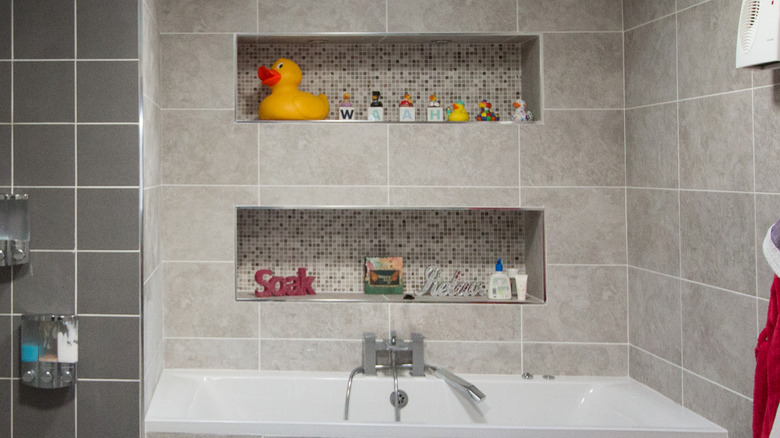 Shower niches above a tub