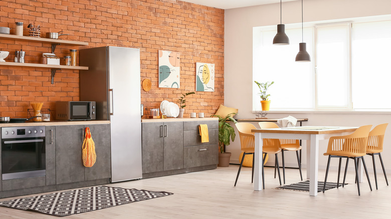 red brick wall in kitchen