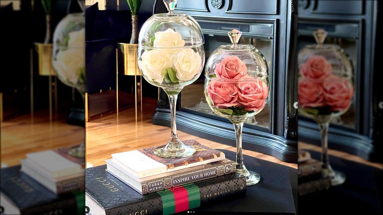 cloche jars on table