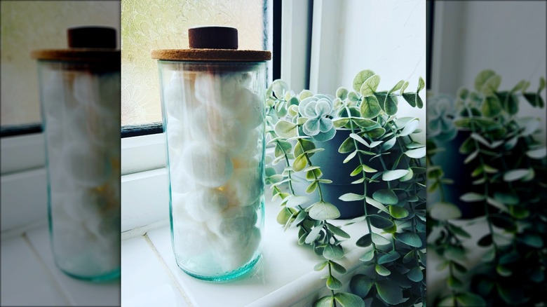 cotton balls in jar