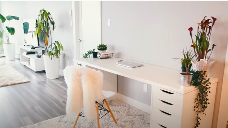 White desk with plants