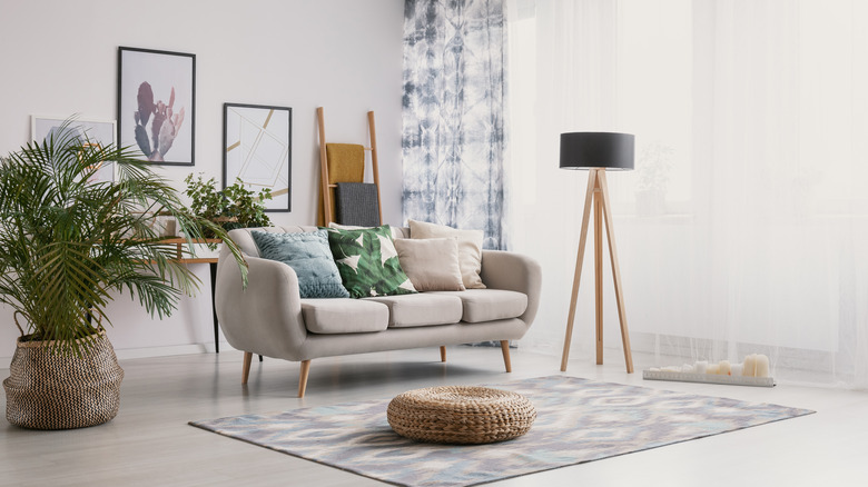 patterned cushions on sofa