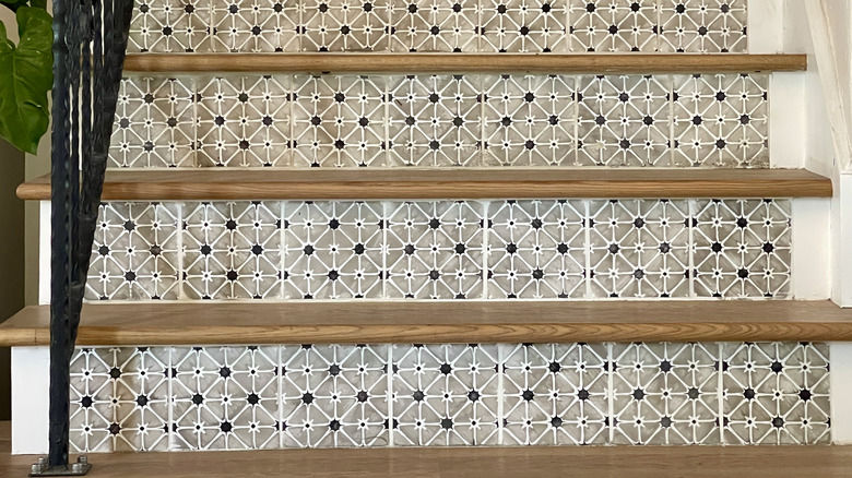 geometric decorative tiles on stairs