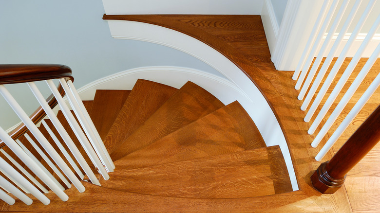 Polished hardwood steps on staircase