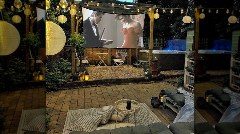 Movie projector in yard