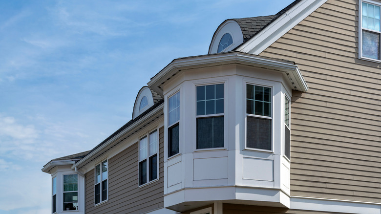 A bay window on a historic house in the USA