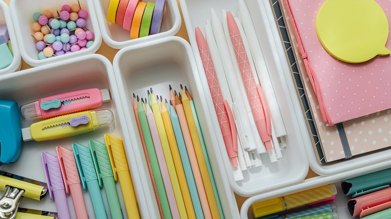 organized desk drawer with supplies