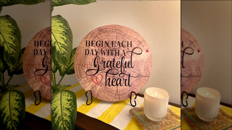 wooden placemat with vinyl lettering