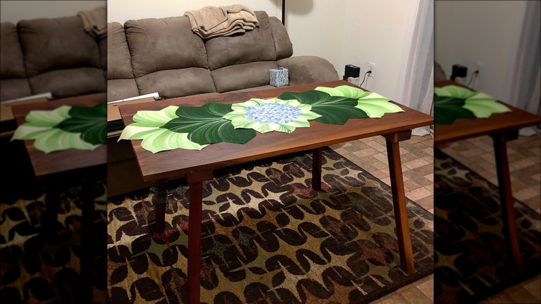 green floral table runner