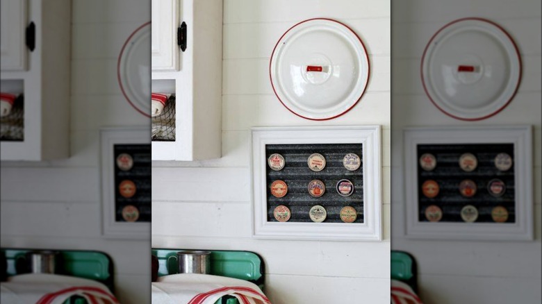 pot lid hanging on wall