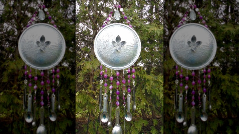 silver wind chime with spoons