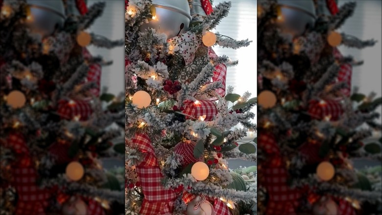 Ping pong balls over Christmas tree string lights