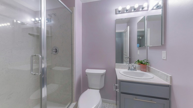 Pale purple bathroom